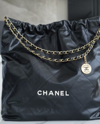 Chanel AS3262 Large Black Shiny Calfskin & Gold-Tone Metal Chanel 22 Large Handbag