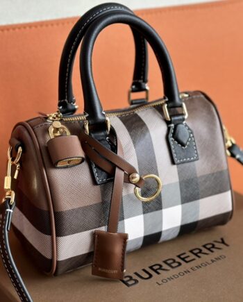 burberry check and leather mini bowling bag