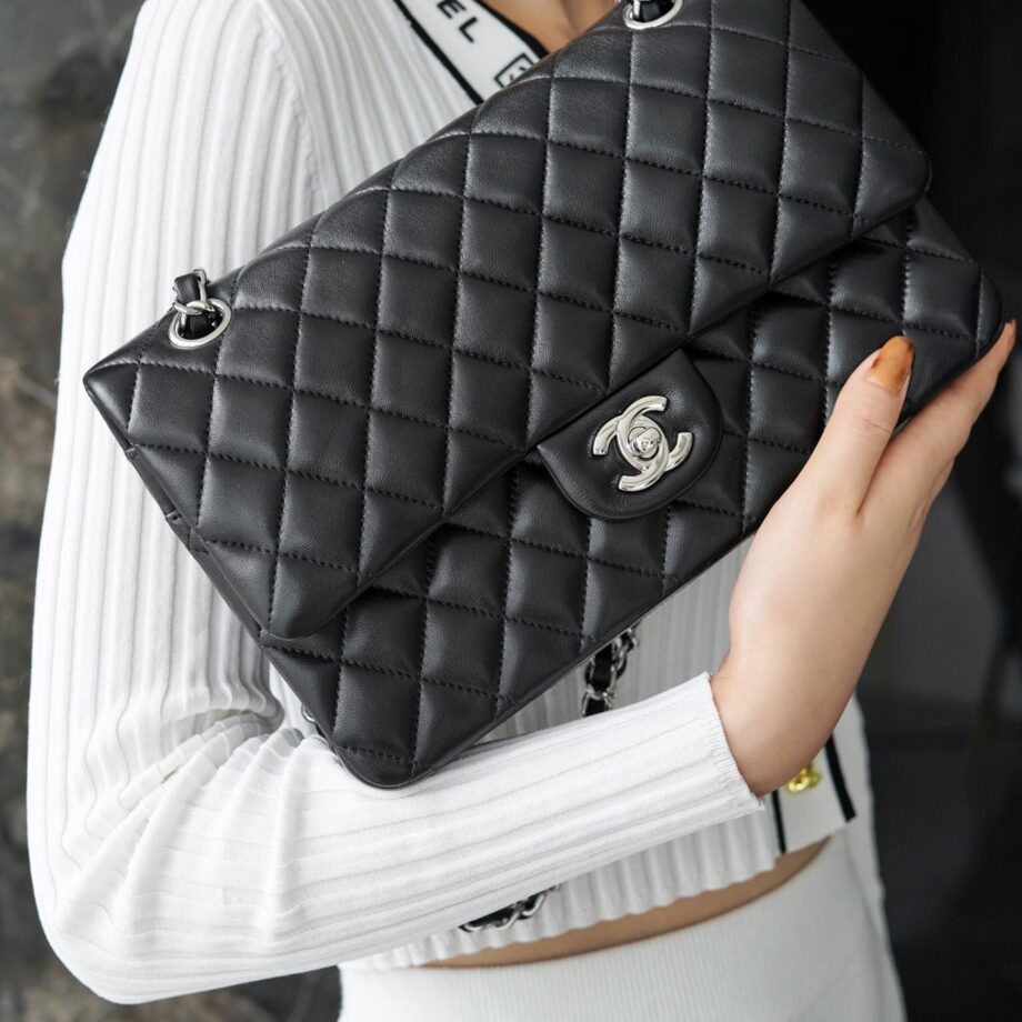 Chanel Black & Silver Hardware French Lambskin Classic Handbag