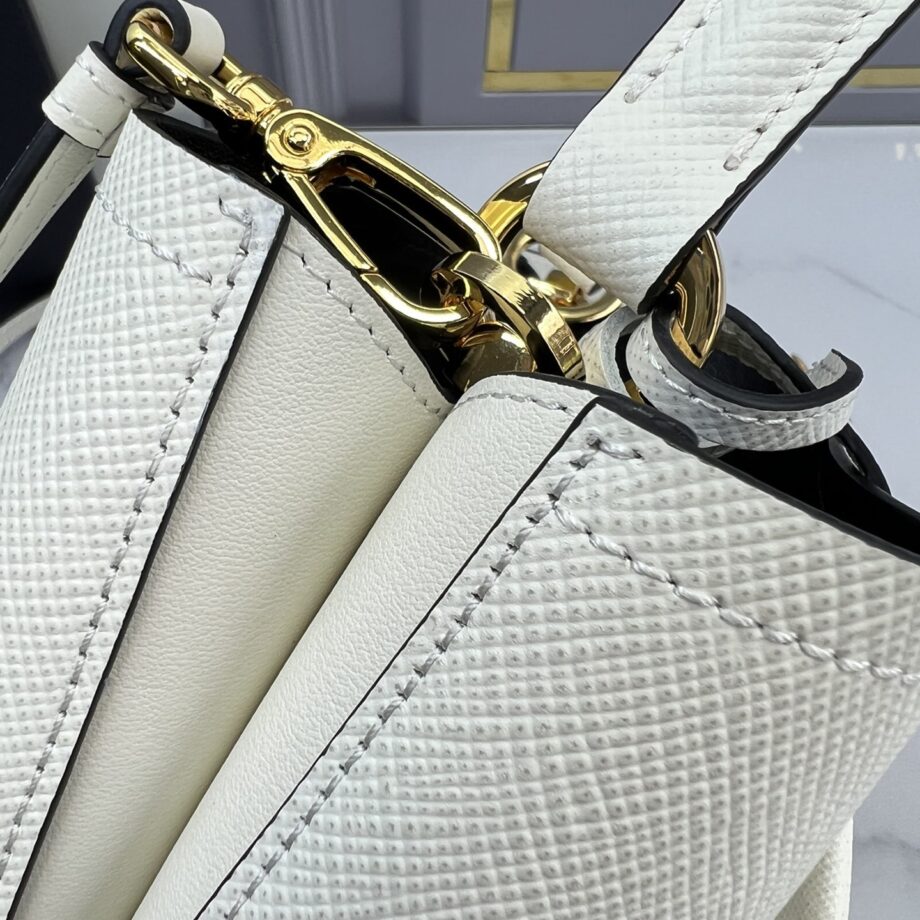 PRADA 1BA217 White Small Saffiano Leather Prada Panier Bag