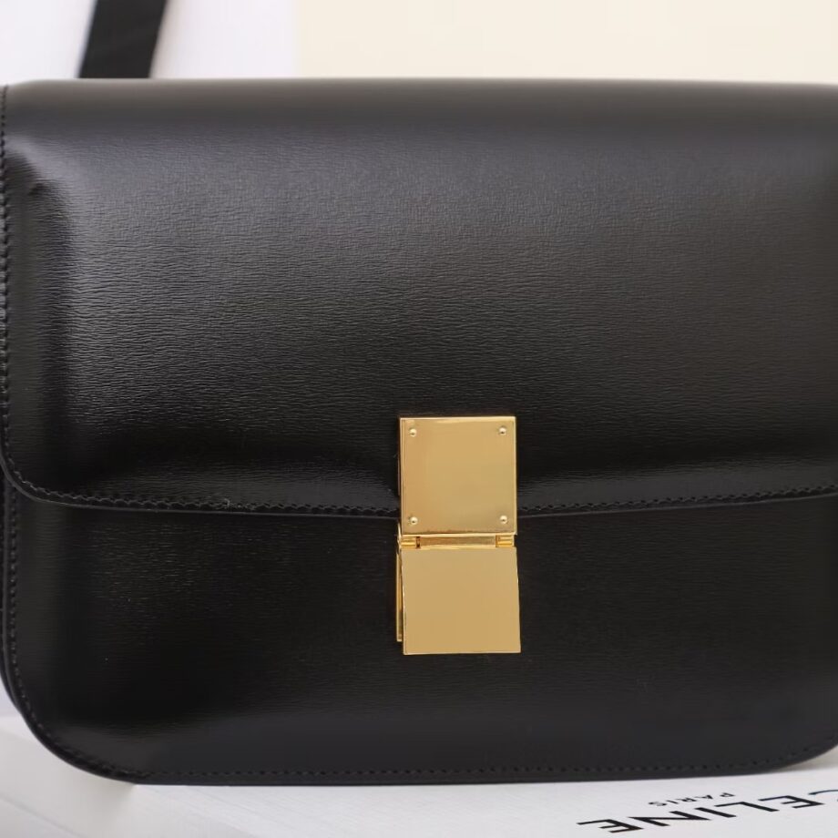 celine 189173 black tea classic bag in box calfskin