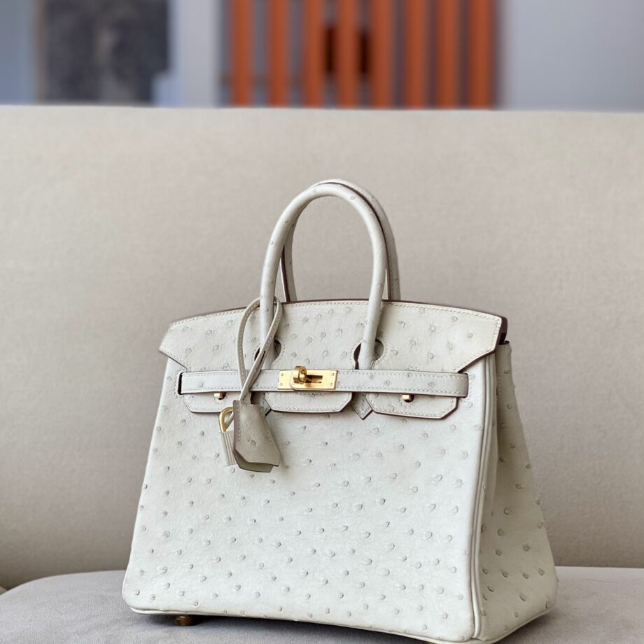 HermèS Birkin25 Wool White Handmade Ostrich Skin Birkin 25Cm