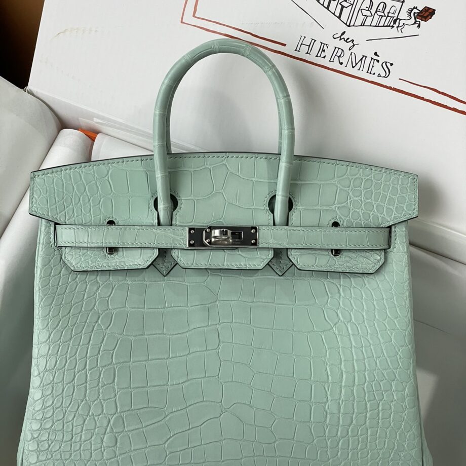 HermèS Birkin25 Mint Green Nile Crocodile Silver Hardware Handmade Sewing Birkin25