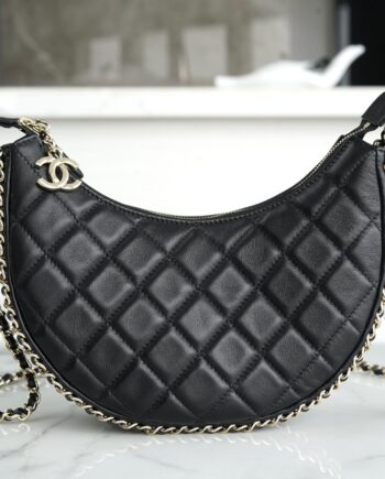 Chanel 23P Black Italian Imported Lambskin Hobo Bag
