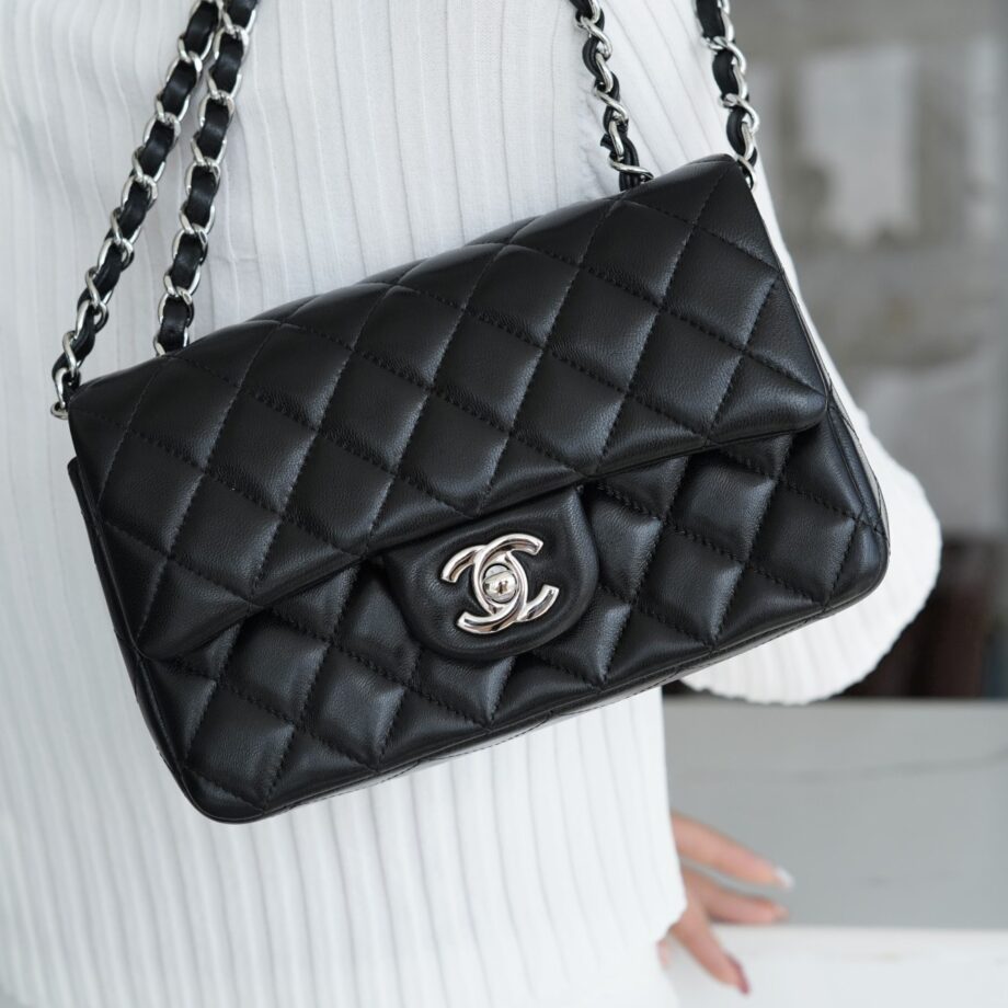 Chanel Black & Silver Hardware French Imported Lambskin Mini Flap Classic Handbag