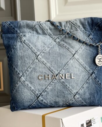 Chanel AS3260 Small Washed Denim & Silver-Tone Metal Chanel 22 Small Handbag