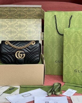 Gucci 446744 Black GG Marmont Mini Shoulder Bag