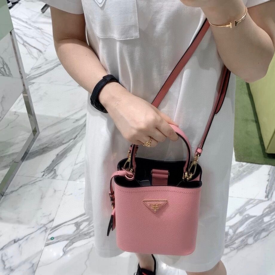 PRADA 1BA217 Pink Small Saffiano Leather Prada Panier Bag