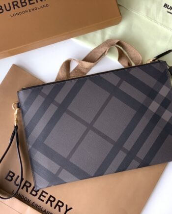 burberry london plaid zipper buggy bag calfskin material slim briefcase