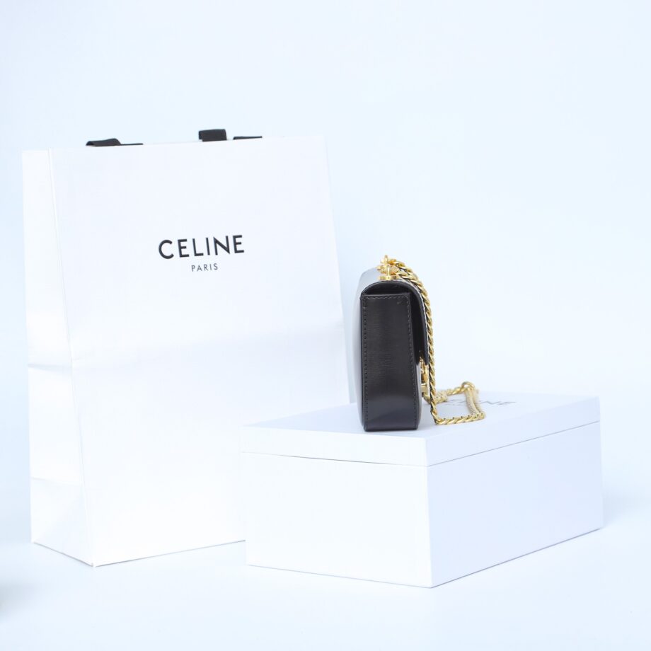 Celine 197993 Black&Gold Chain Shoulder Bag Triomphe In Shiny Calfskin