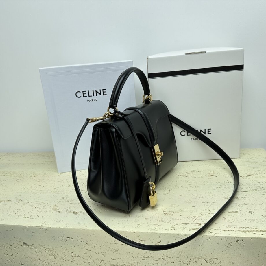 Celine 188003 Black Small 16 Bag In Satinated Calfskin