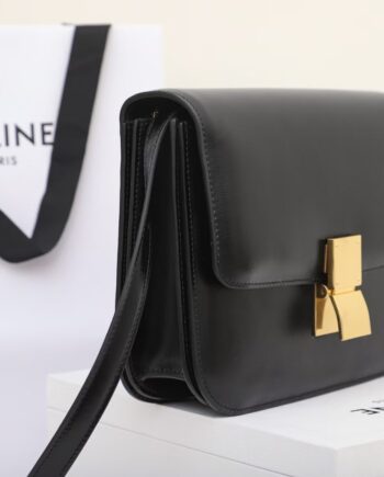 celine 189173 black tea classic bag in box calfskin