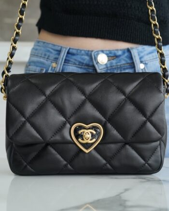 Chanel Black & Love Enamel Buckle Italy Imported Lambskin New Mini Classic Flap Bag