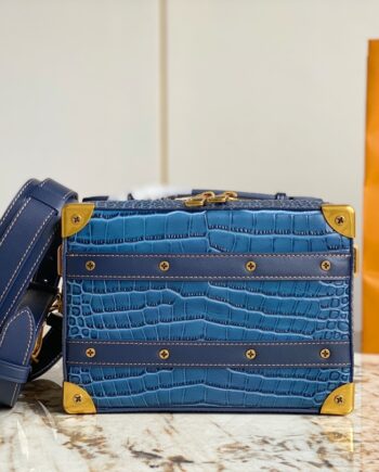 louis vuitton blue crocodile handle soft trunk handbag