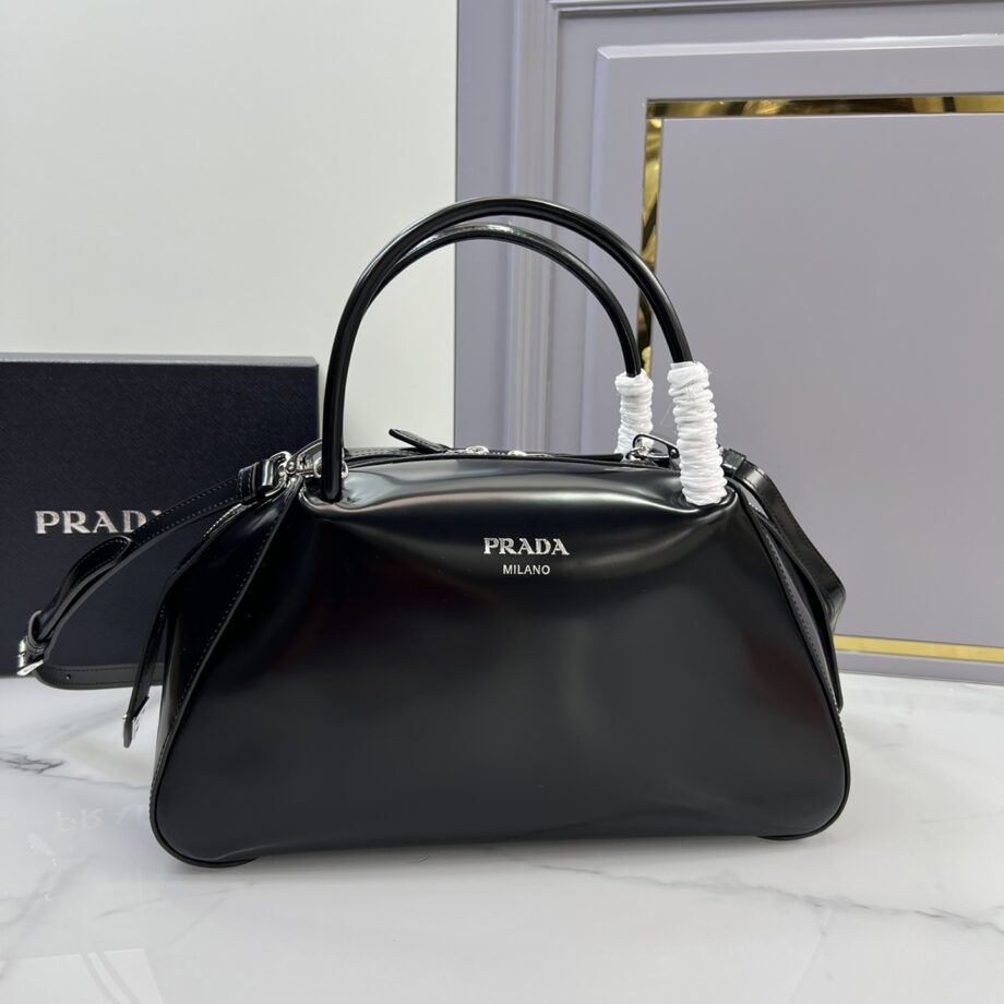 PRADA 1BA365 Black Medium Brushed Leather Prada Supernova Handbag