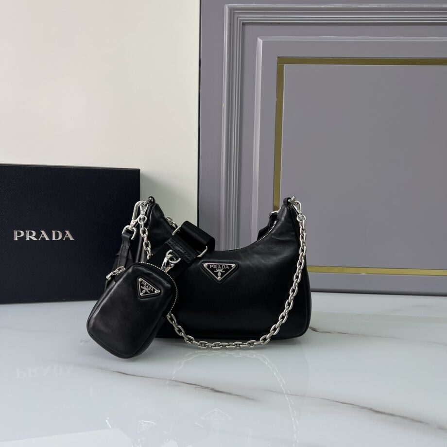 PRADA 1BH204 Sheepskin Hobo Bag