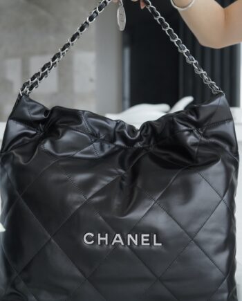 Chanel AS3261 Medium Black Shiny Calfskin & Silver-Tone Metal Chanel 22 Small Handbag