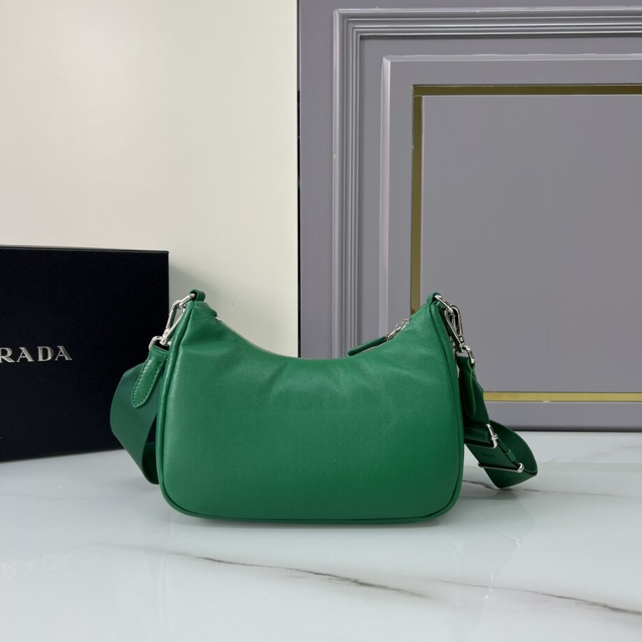 PRADA 1BH204 Green Sheepskin Hobo Bag