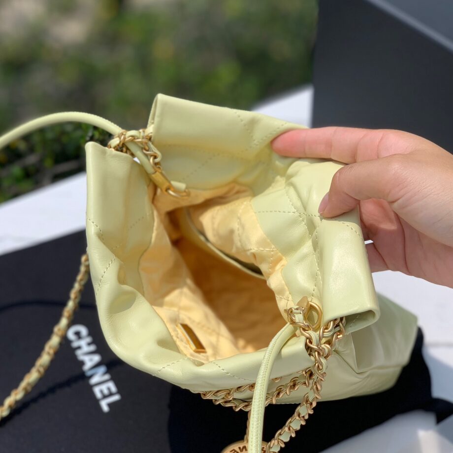 Chanel AS3980 Mini Light Yellow Shiny Calfskin & Gold-Tone Metal Chanel 22 Mini Handbag