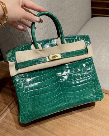 HermèS Birkin25 Cactus Green Nile Crocodile Golden Hardware Handmade Hand Sewing Birkin25