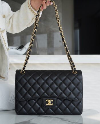 Chanel Black & Gold Hardware French Haas Cowhide Large Classic Handbag