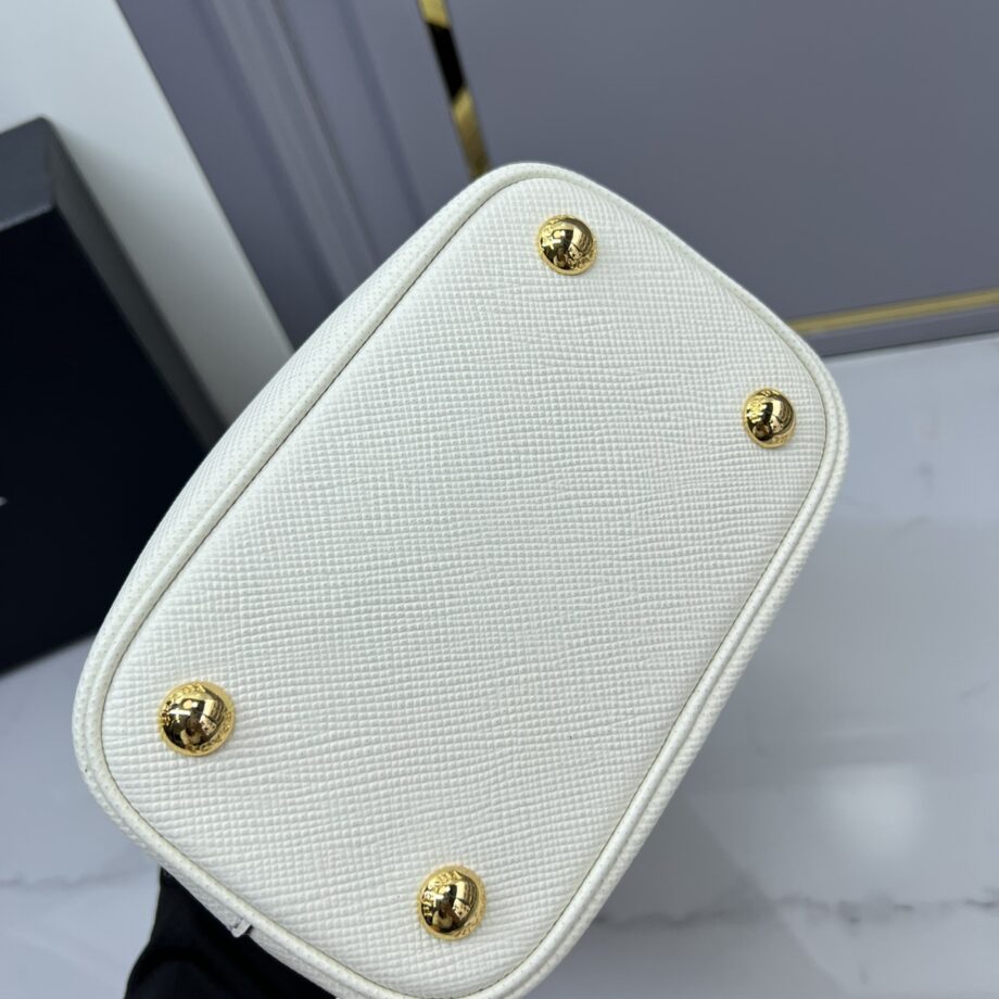 PRADA 1BA217 White Small Saffiano Leather Prada Panier Bag