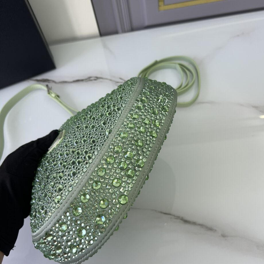 PRADA 1BC169 Green Cleo Satin Bag With Crystals