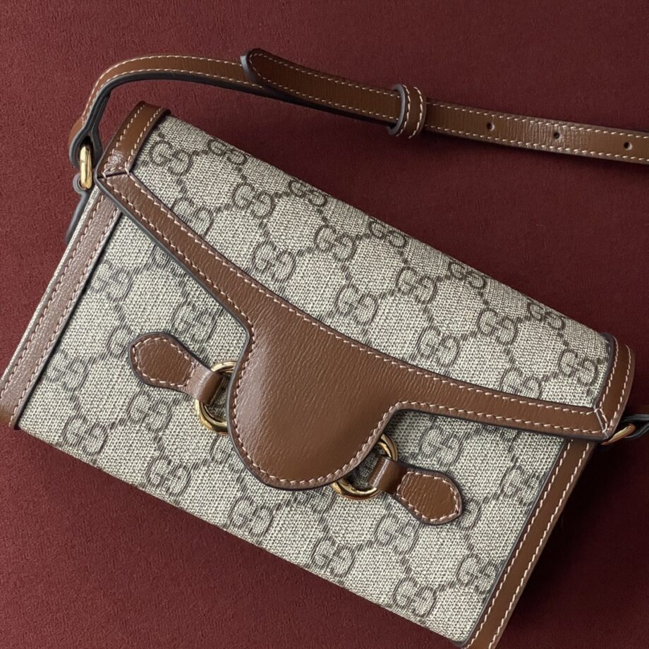 gucci 699296 beige and ebony gg supreme canvas horsebit 1955 mini bag