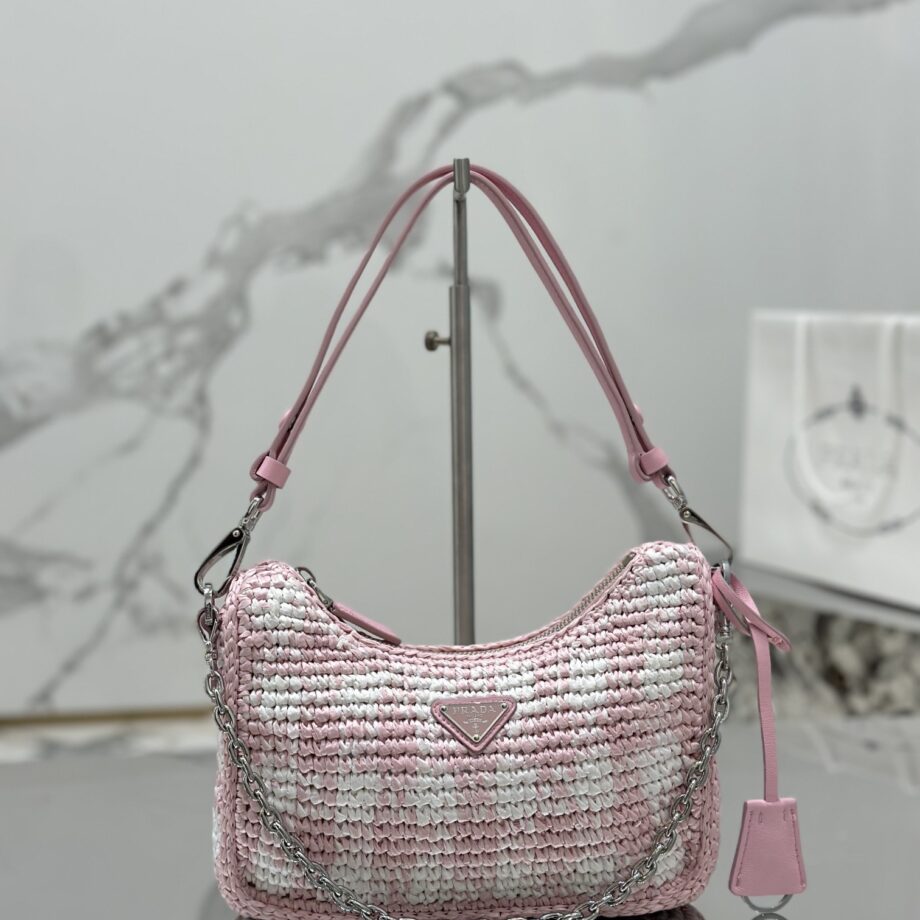 PRADA 1BC204 Raffia Hobo Woven Bag