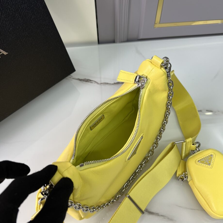 PRADA 1BH204 Yellow Sheepskin Hobo Bag