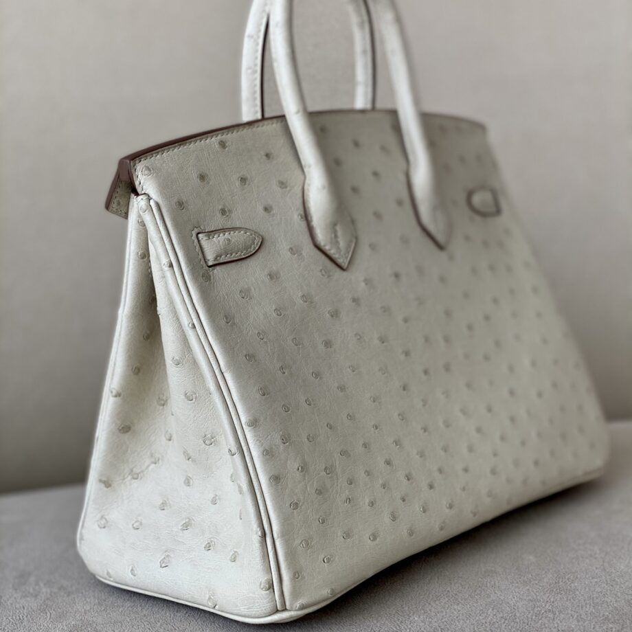 HermèS Birkin25 Wool White Handmade Ostrich Skin Birkin 25Cm