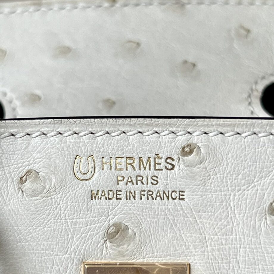 HermèS Birkin25 White/Gray Handmade Ostrich Skin Birkin 25cm