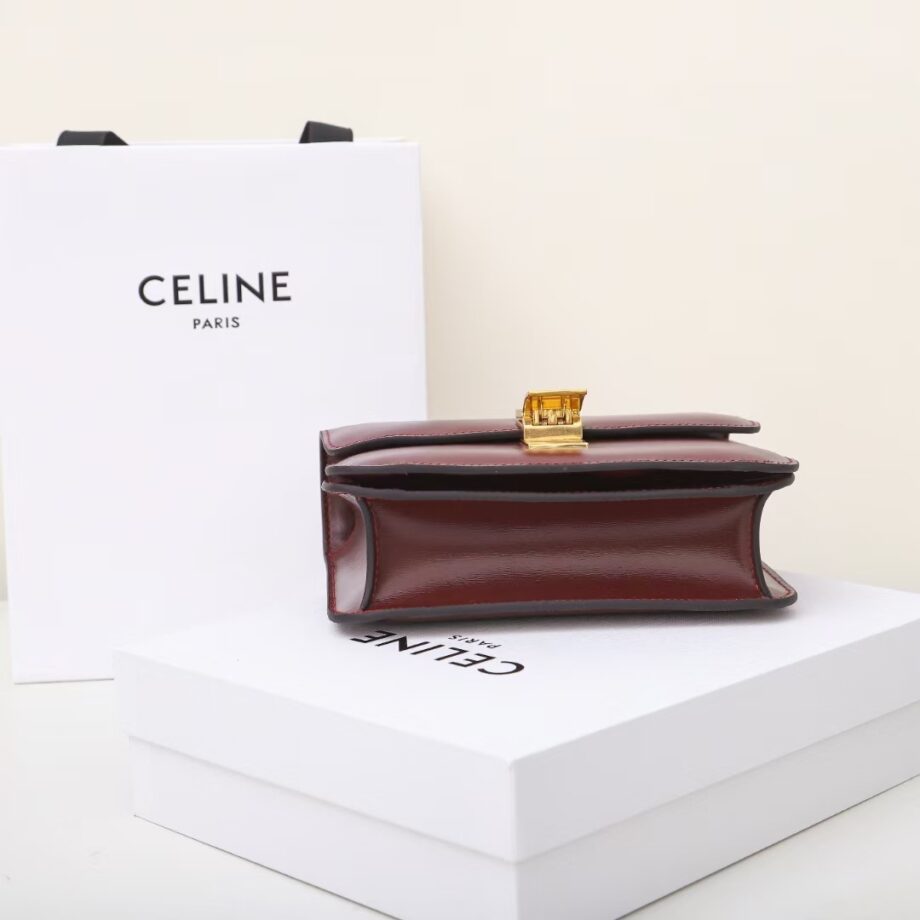 celine dark red 192523 tea classic bag in box calfskin