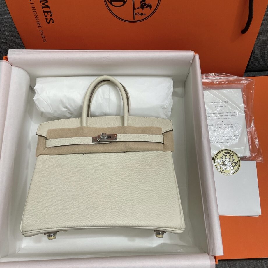 HermèS Birkin25 White Epsom Leather Silver Hardware Handmade Birkin25