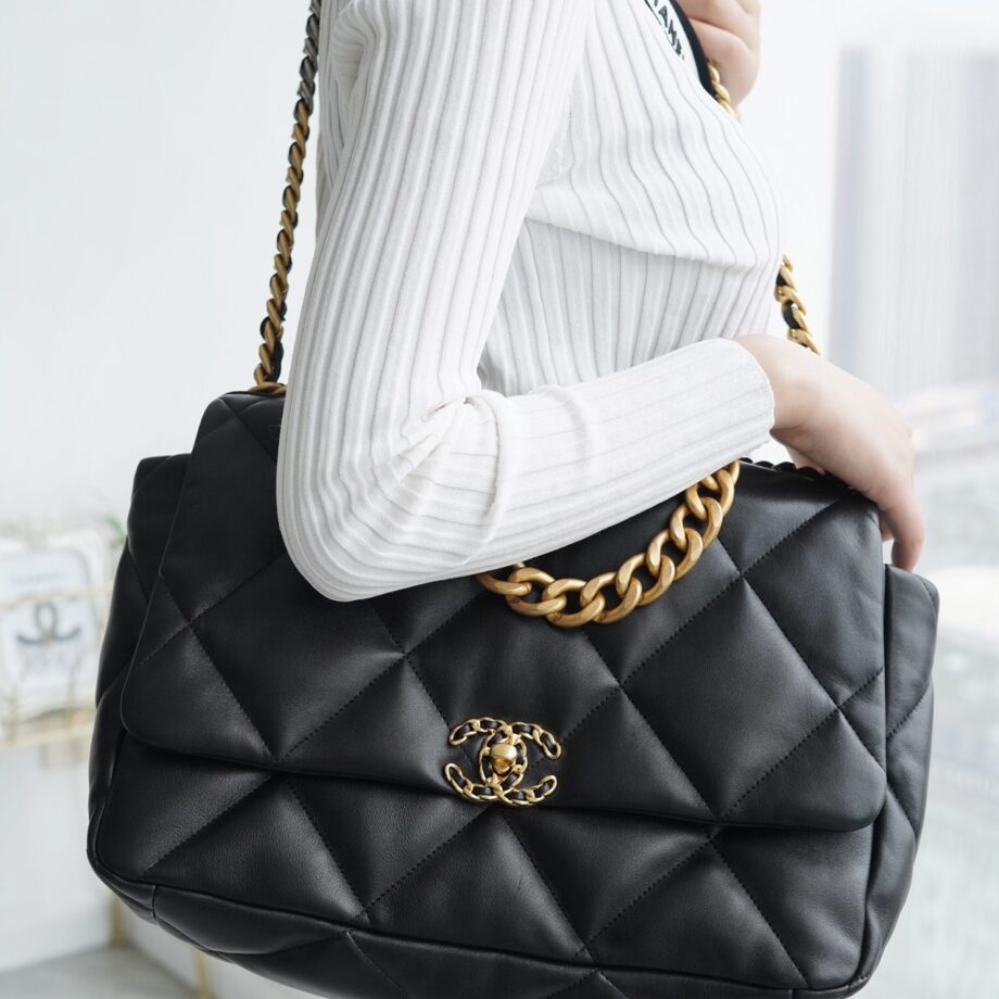 Chanel Black Italian Imported Lambskin 19 Maxi Handbag