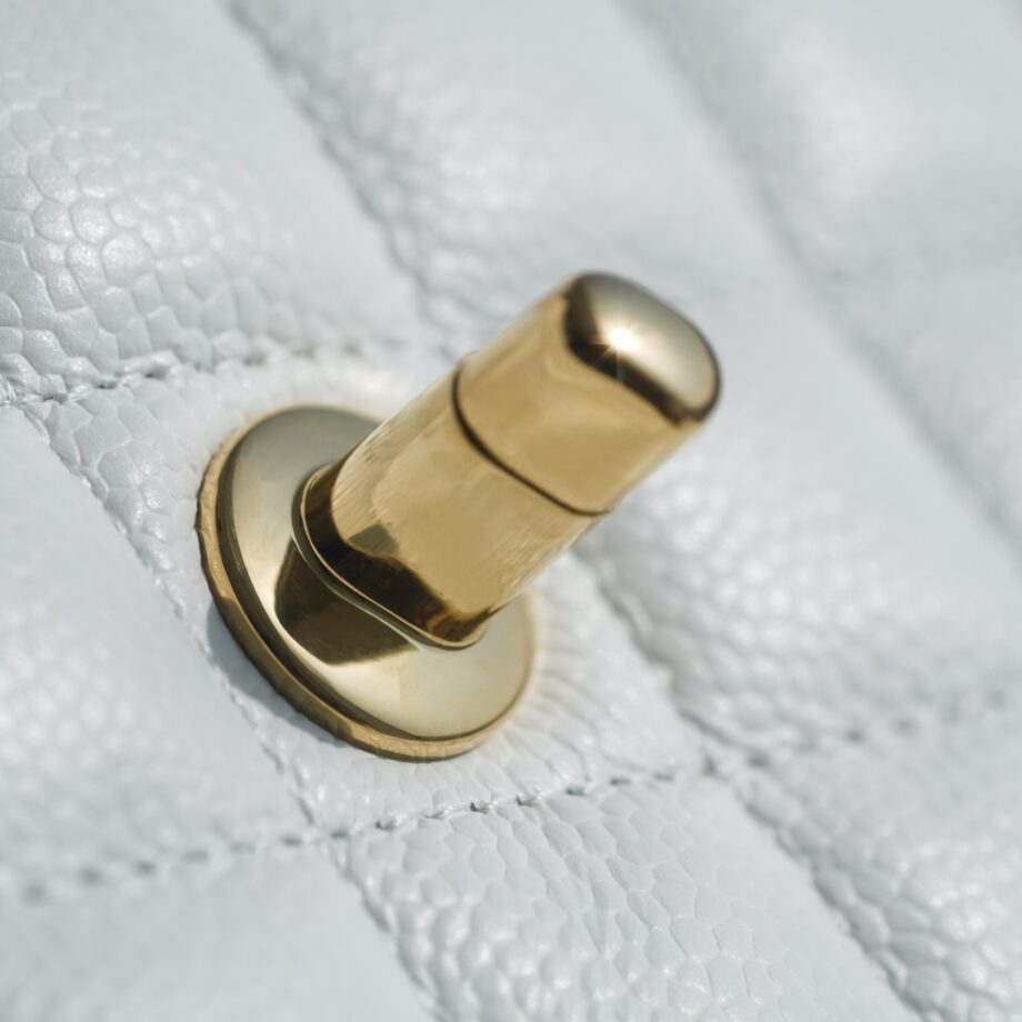 Chanel White & Gold Hardware Italian Cowhide Classic Handbag