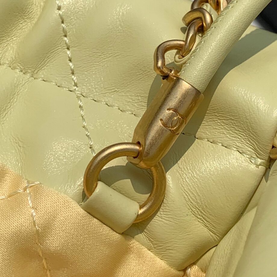 Chanel AS3980 Mini Light Yellow Shiny Calfskin & Gold-Tone Metal Chanel 22 Mini Handbag