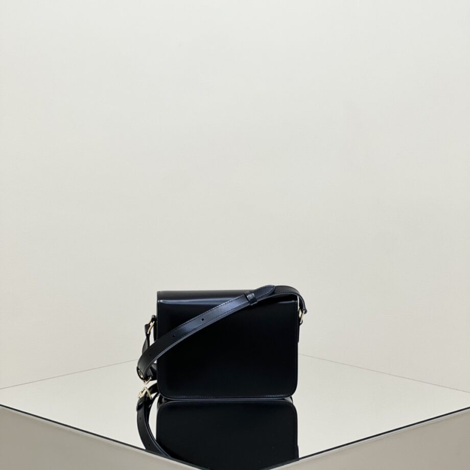 Celine 188423 Black Teen Triomphe Bag In Shiny Calfskin