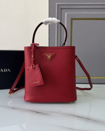 PRADA 1BA212 Red Medium Saffiano Leather Prada Panier Bag