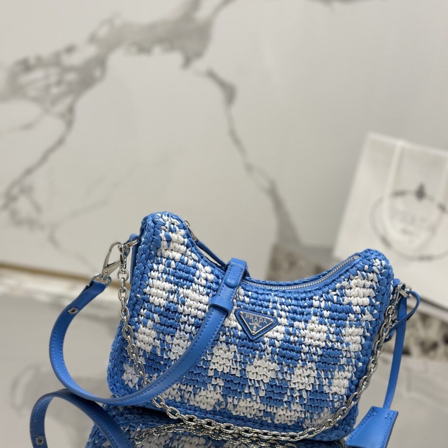 PRADA 1BC204 Raffia Hobo Woven Bag