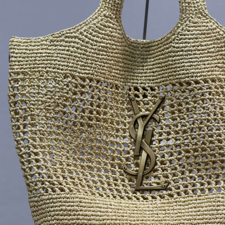 YSL 698651 Raffia Woven Shopping Bag