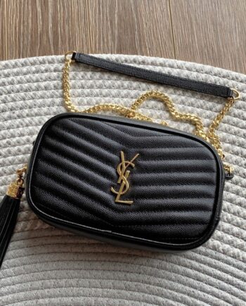 ysl lou mini jacquard grain embossed genuine leather bag golden logo