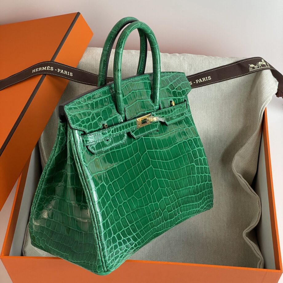 HermèS Birkin25 Emerald Green Nile Crocodile Gold Hardware Handmade Sewing Birkin09