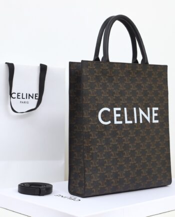 celine 191542 large black handle cabas vertical in triomphe canvas and calfskin