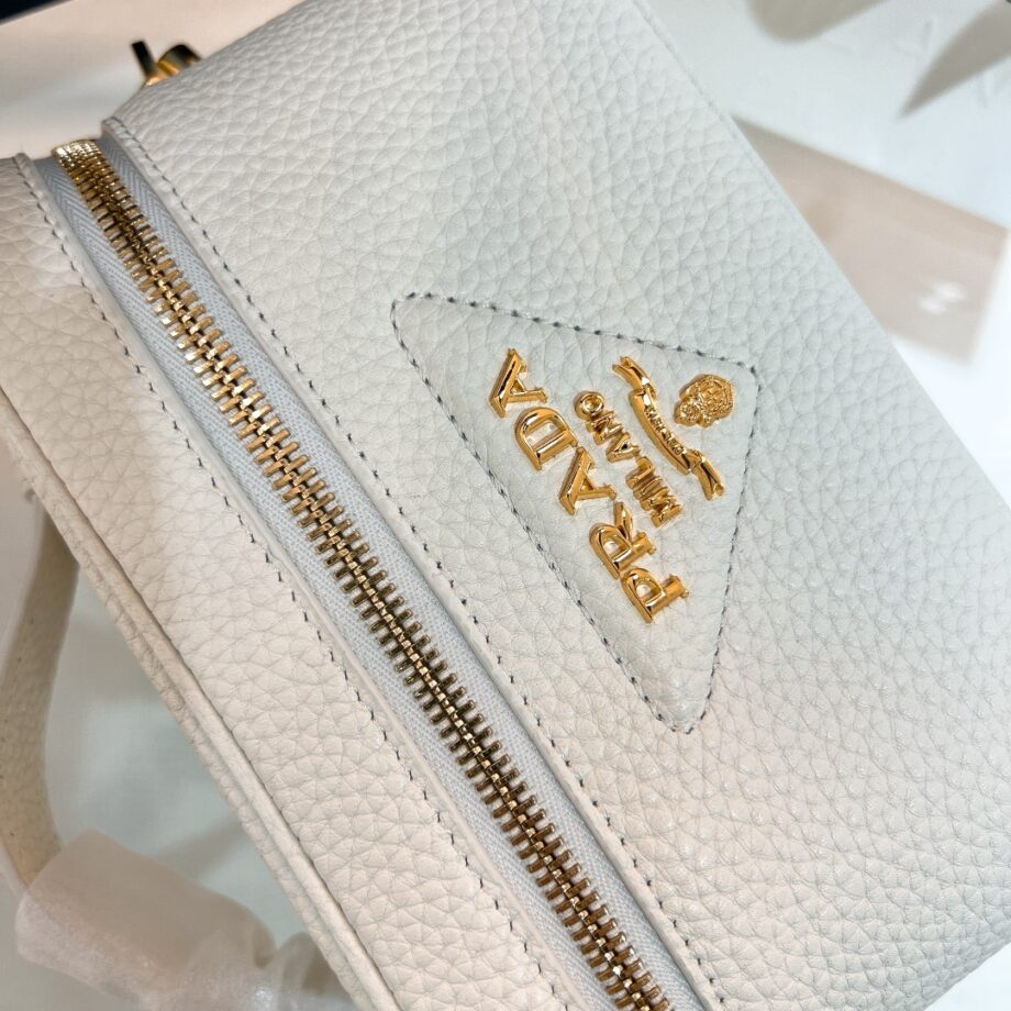 PRADA 1BH202 White Leather Mini-Bag Cosmetic Bag