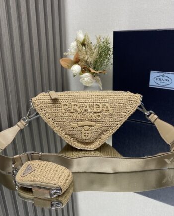 PRADA 1BH190 Raffia Triangle Bag