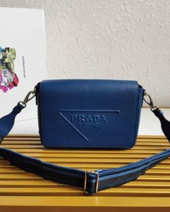 prada 2vd046 embroidered ribbon men's crossbody bag flip shoulder bag saffiano leather and inner cover imported calf leather