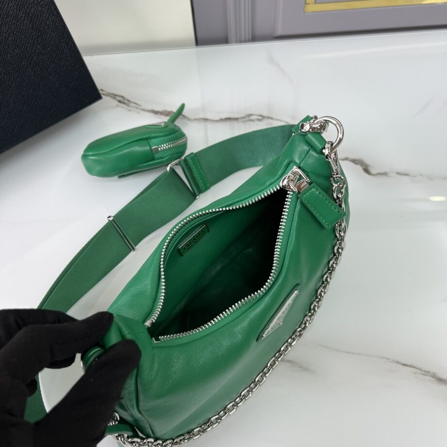 PRADA 1BH204 Green Sheepskin Hobo Bag