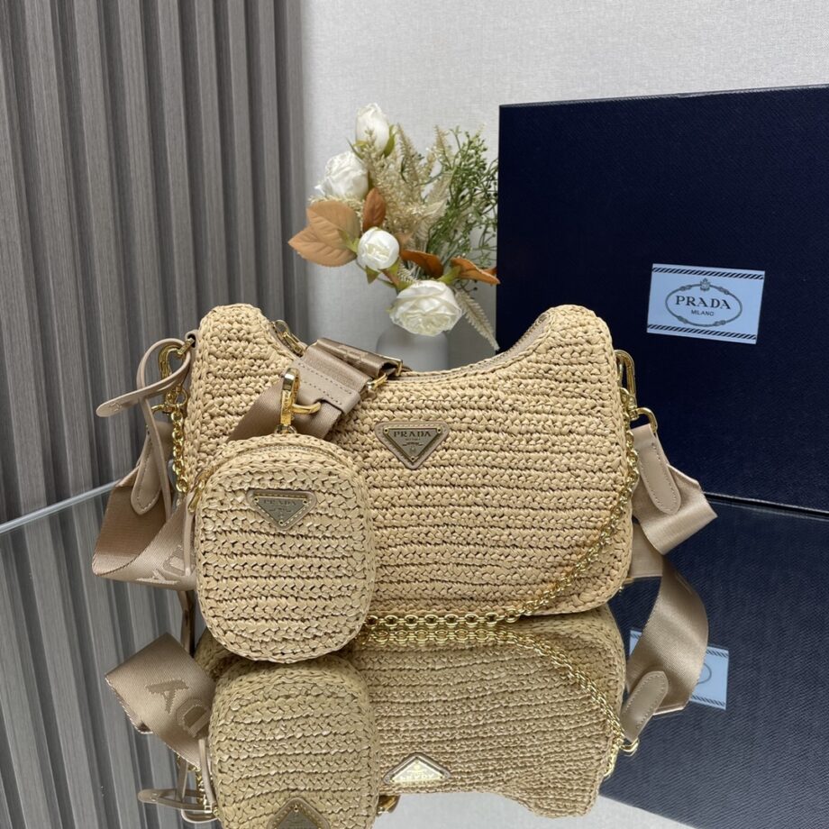 PRADA 1BH204 Handmade Raffia Woven Women'S Bag