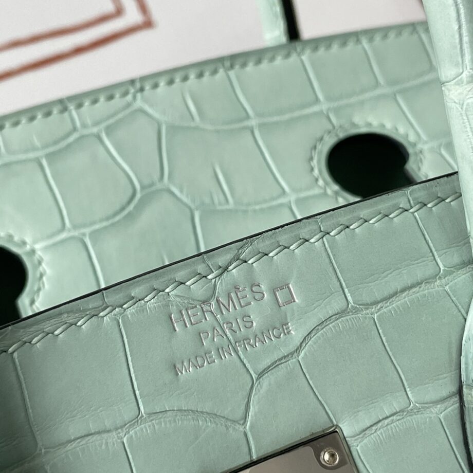 HermèS Birkin25 Mint Green Nile Crocodile Silver Hardware Handmade Sewing Birkin25